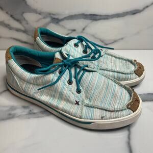 Twisted X Women's Teal Stripe Canvas Casual Hooey Loper Sneakers Shoes Sz 7